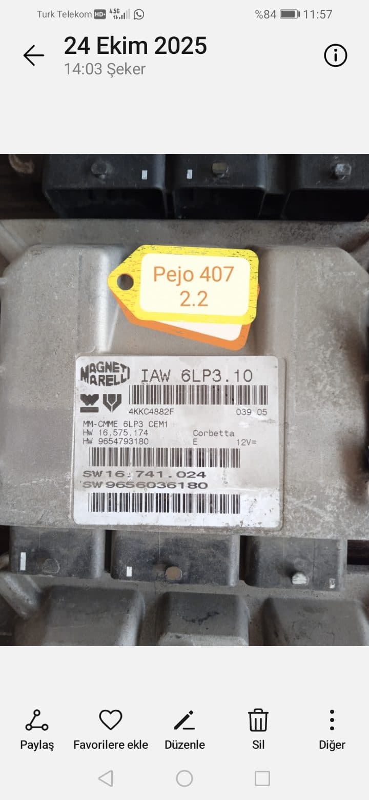 IAW 6LP3 10 9654793180 9656036180 PEUGEOT MOTOR 407 BEYNİ - Iaw 6lp3 10 9654793180 9656036180 - Görsel 1