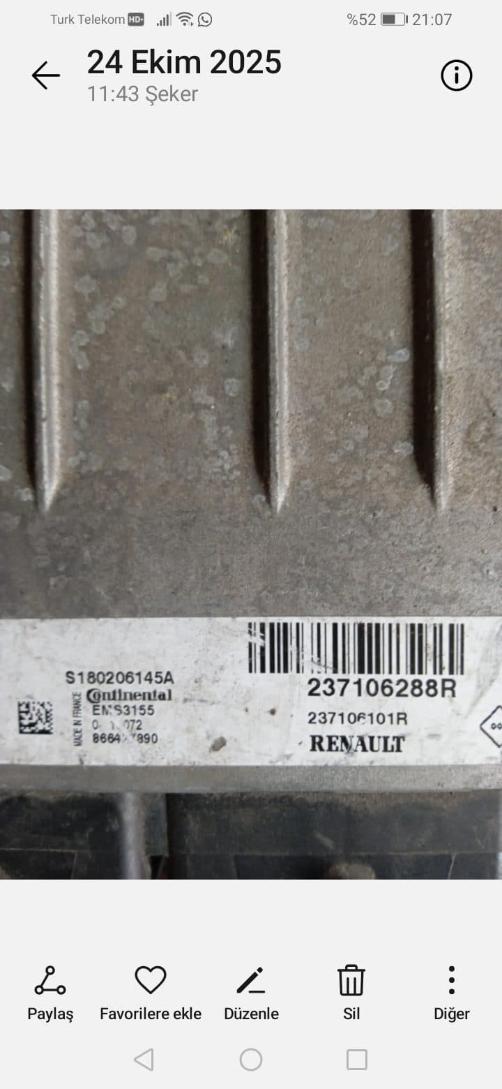 237106288R S180206145A EMS 3155 RENAULT 1.2 MOTOR BEYNİ - 237106288R EMS 3155 S180206145A - Görsel 1