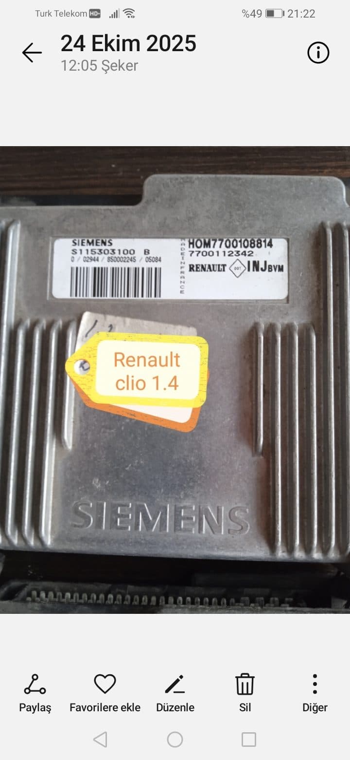 HOM7700108814 S115303100B RENAULT CLİO 1.4 MOTOR BEYNİ - HOM7700108814 S115303100B - Görsel 1