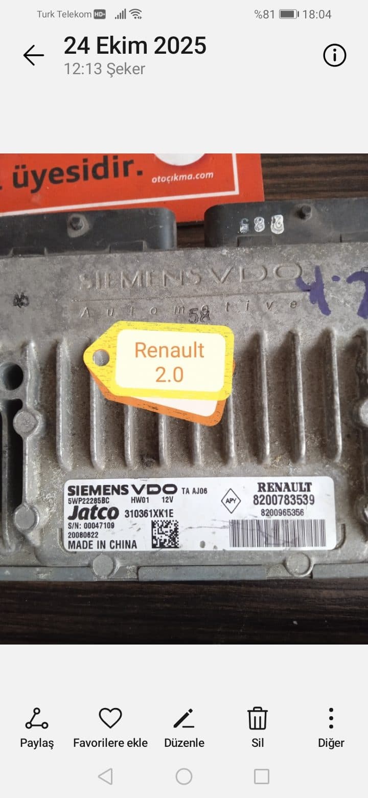 8200783539 8200965356 TA AJ06 RENAULT ŞANZIMAN BEYNİ - 8200783539 8200965356 TA AJ06 - Görsel 1